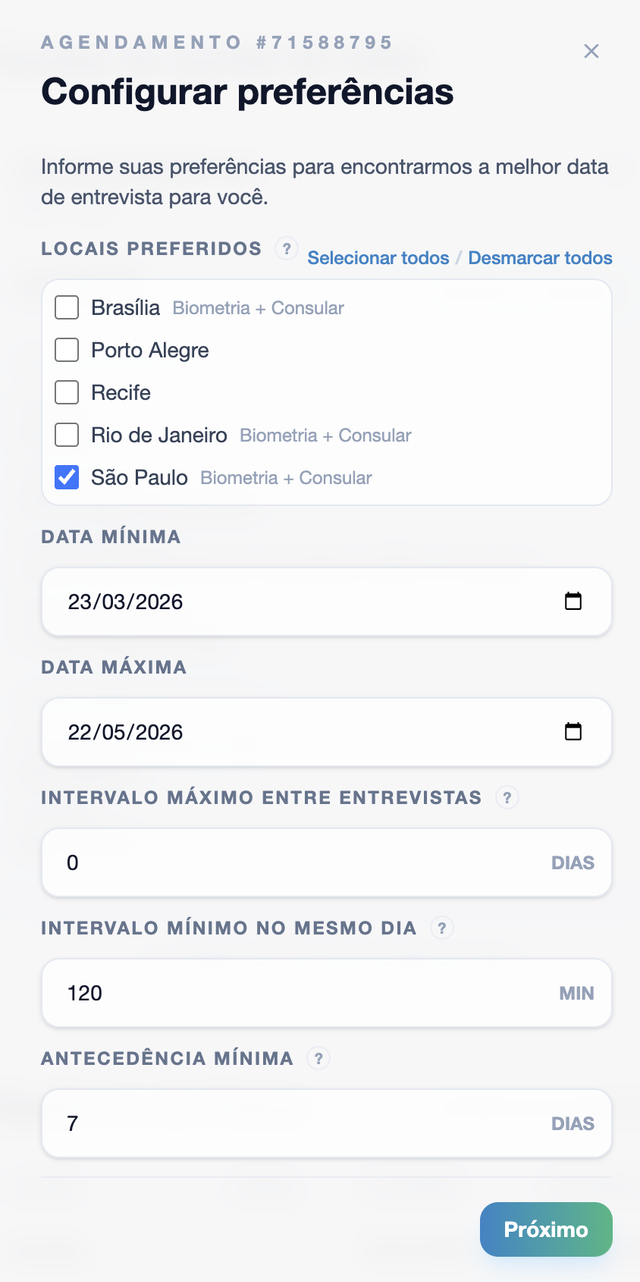 Modal de configuração de preferências